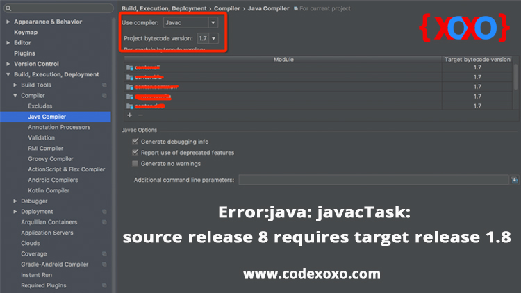Error:java: javacTask: source release 8 requires target release 1.8