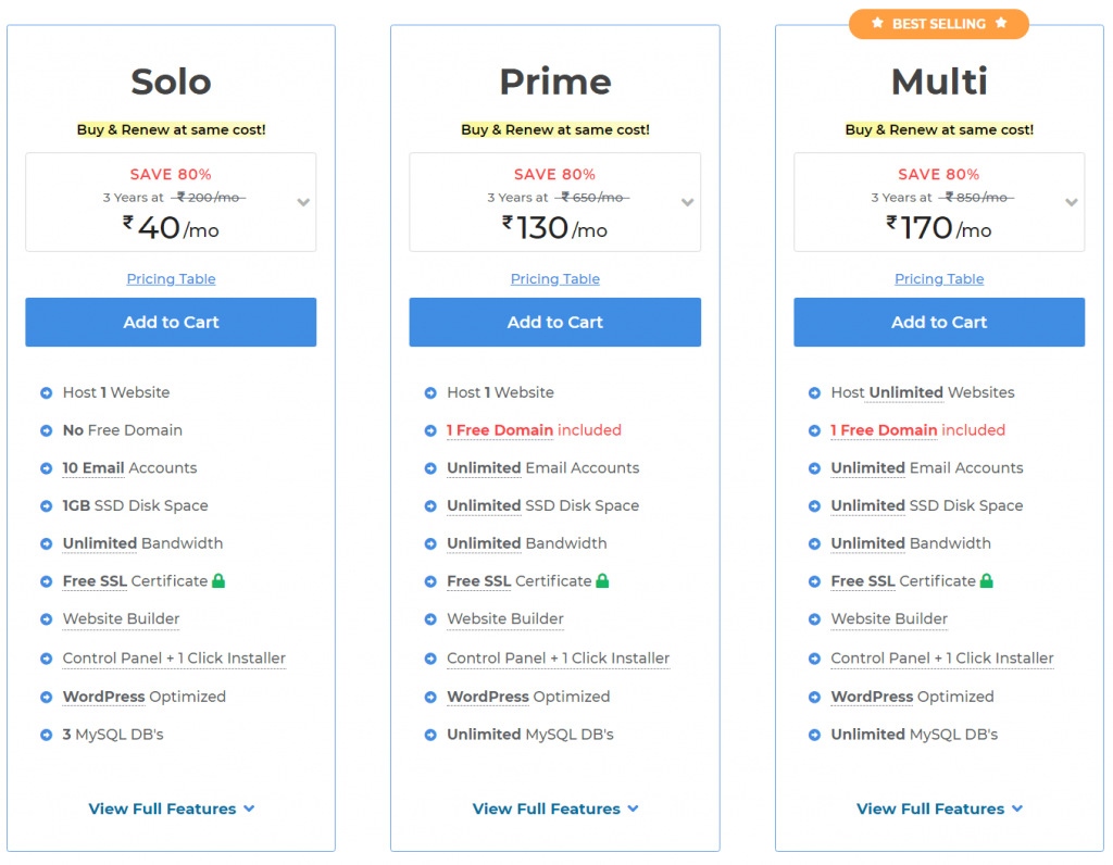 Shared Hosting Plans at MilesWeb